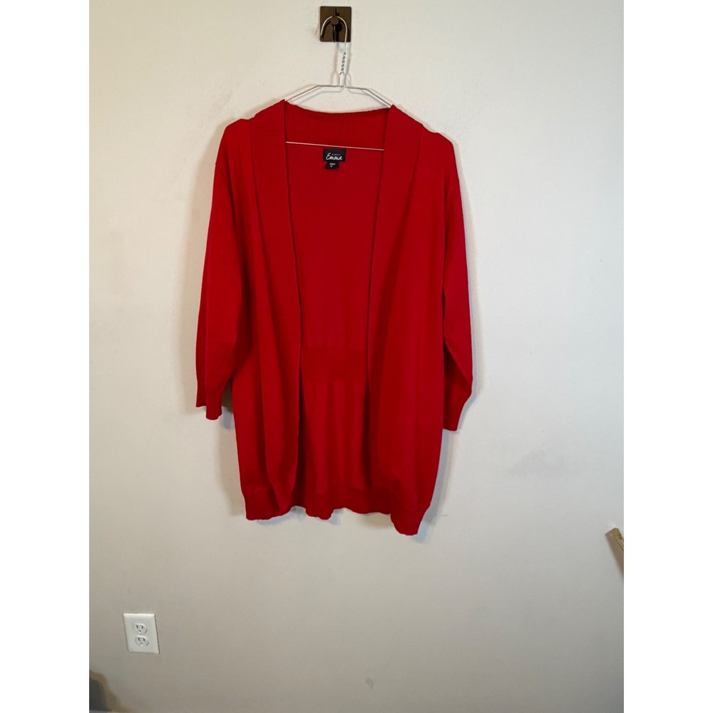 Simply Emma Womens Cardigan Open Front Shawl Collar Red 1X